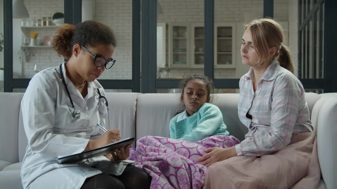 Stock Video Female Doctor Visiting A Sick Girl Live Wallpaper For PC