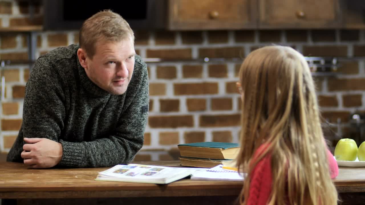 Stock Video Father Explaining Homework To His Daughter Live Wallpaper For PC