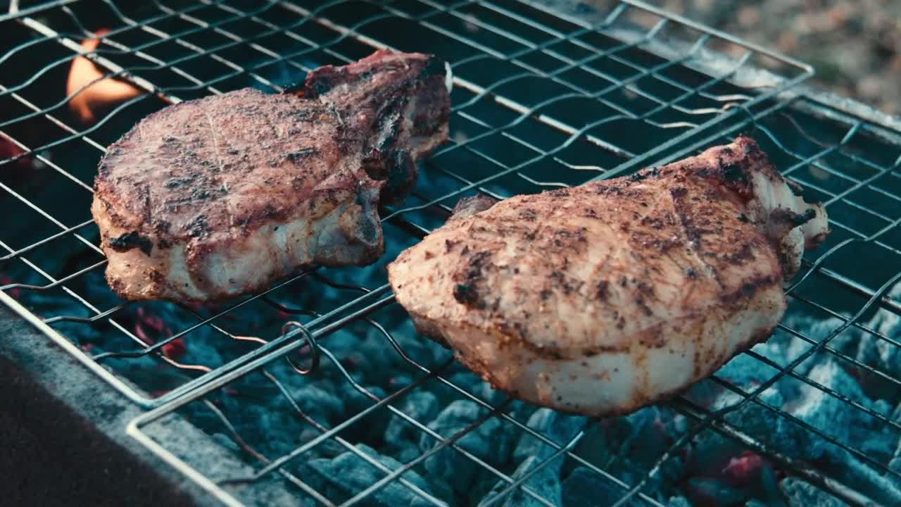 Stock Video Grilling Pork Meat With Charcoal Live Wallpaper For PC