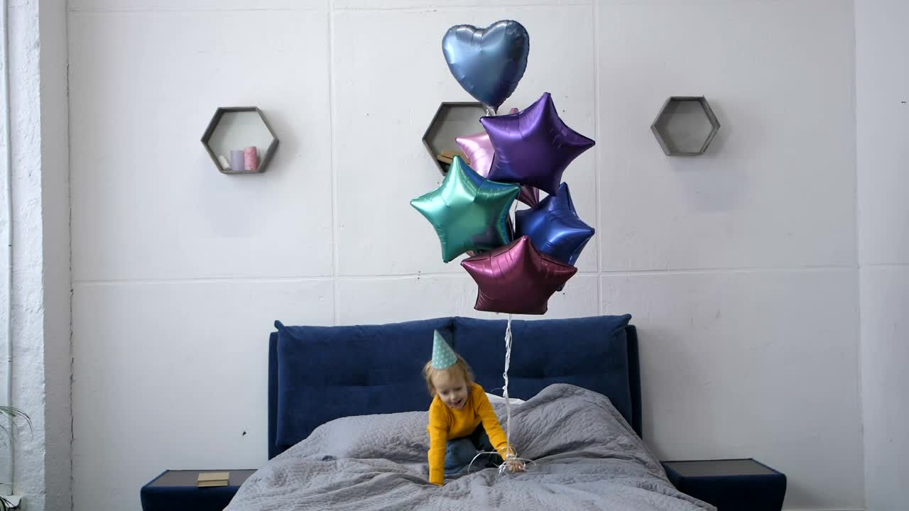 Stock Video Girl Jumping On A Bed On Her Birthday Live Wallpaper For PC