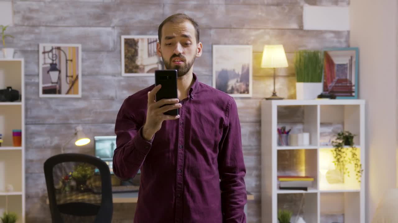 Stock Video Future Man Uses Mobile Voice Input To Turn Off Lights Live Wallpaper For PC