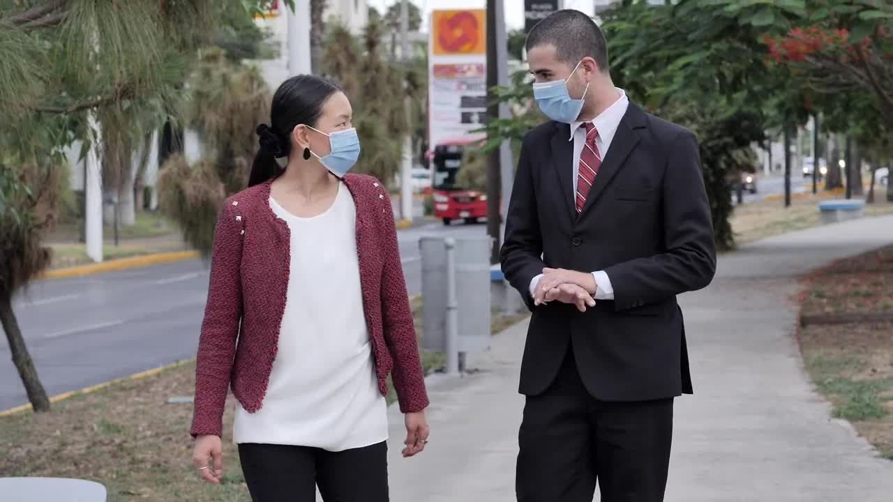 Stock Video Friends In Masks Talking And Walking On The Street Live Wallpaper For PC