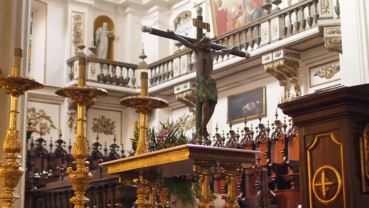 Stock Video Jesus Crucified In Front Of A Church Behind The Pulpit Animated Wallpaper