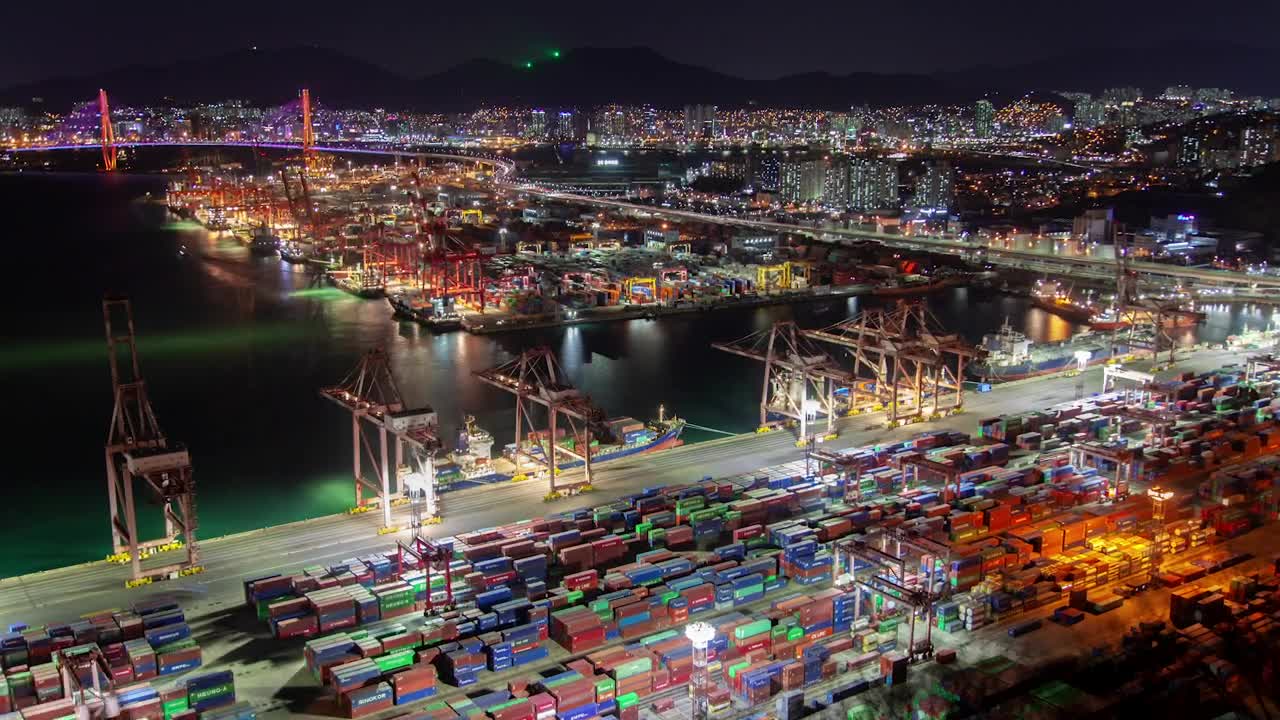 Stock Video Iluminated Containerport At Night Animated Wallpaper