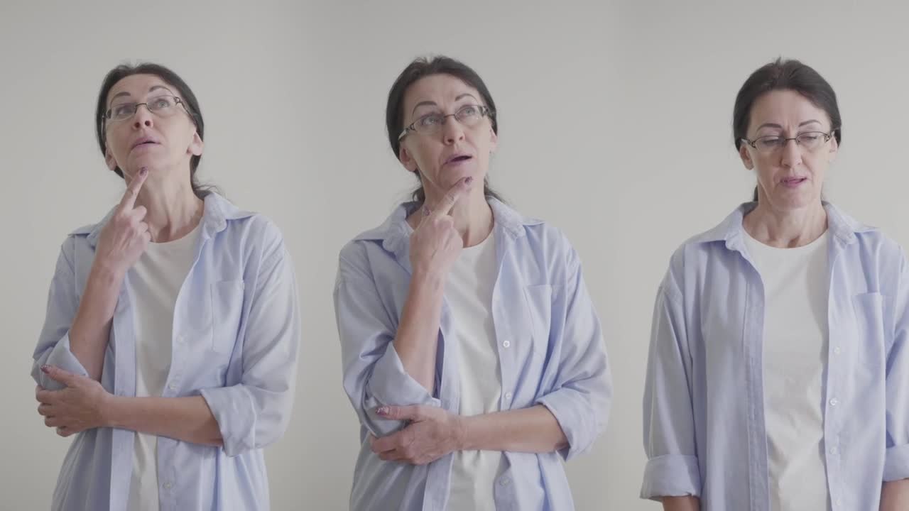 Stock Video Identical Women Thinking In Different Ways On White Background Animated Wallpaper