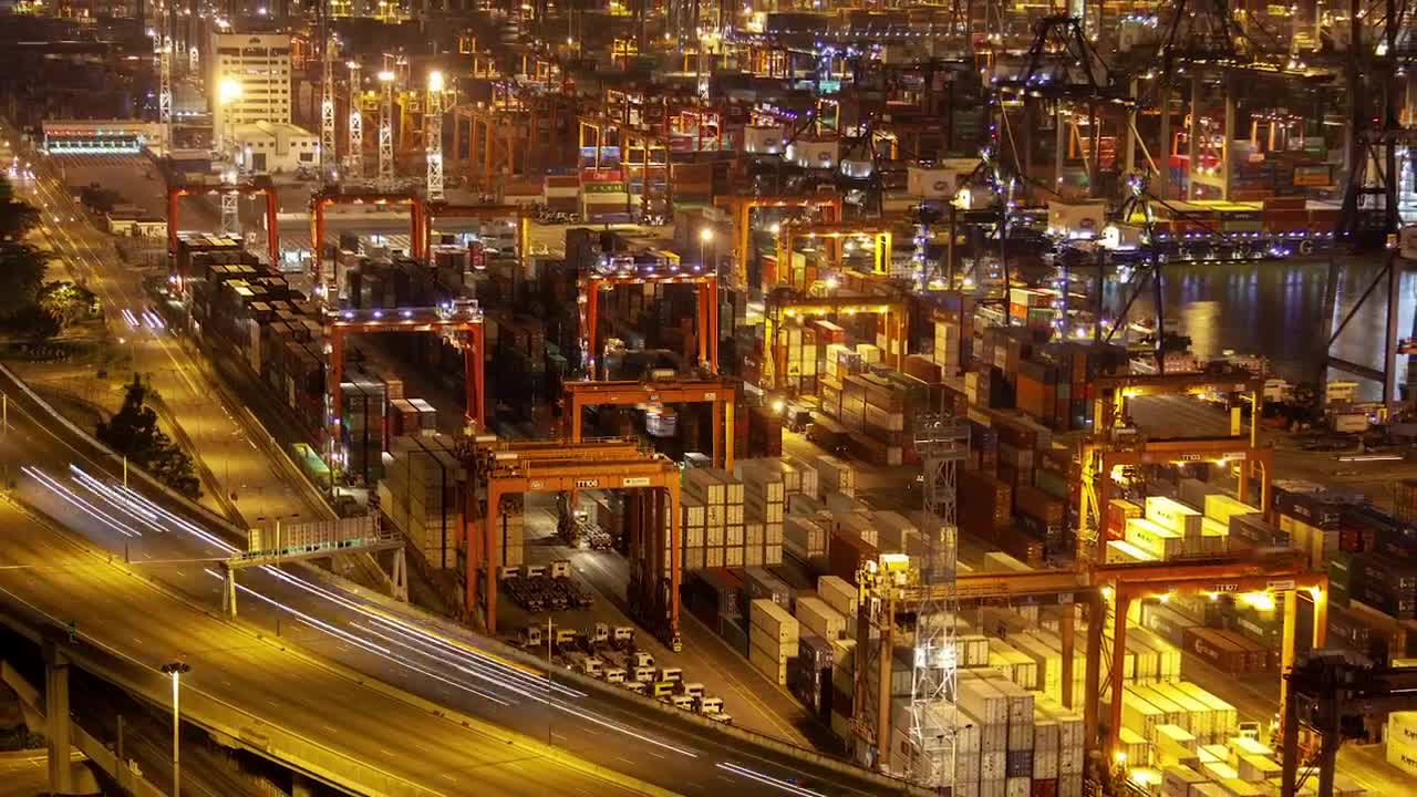 Stock Video Hong Kong Trading Port Working At Night Animated Wallpaper