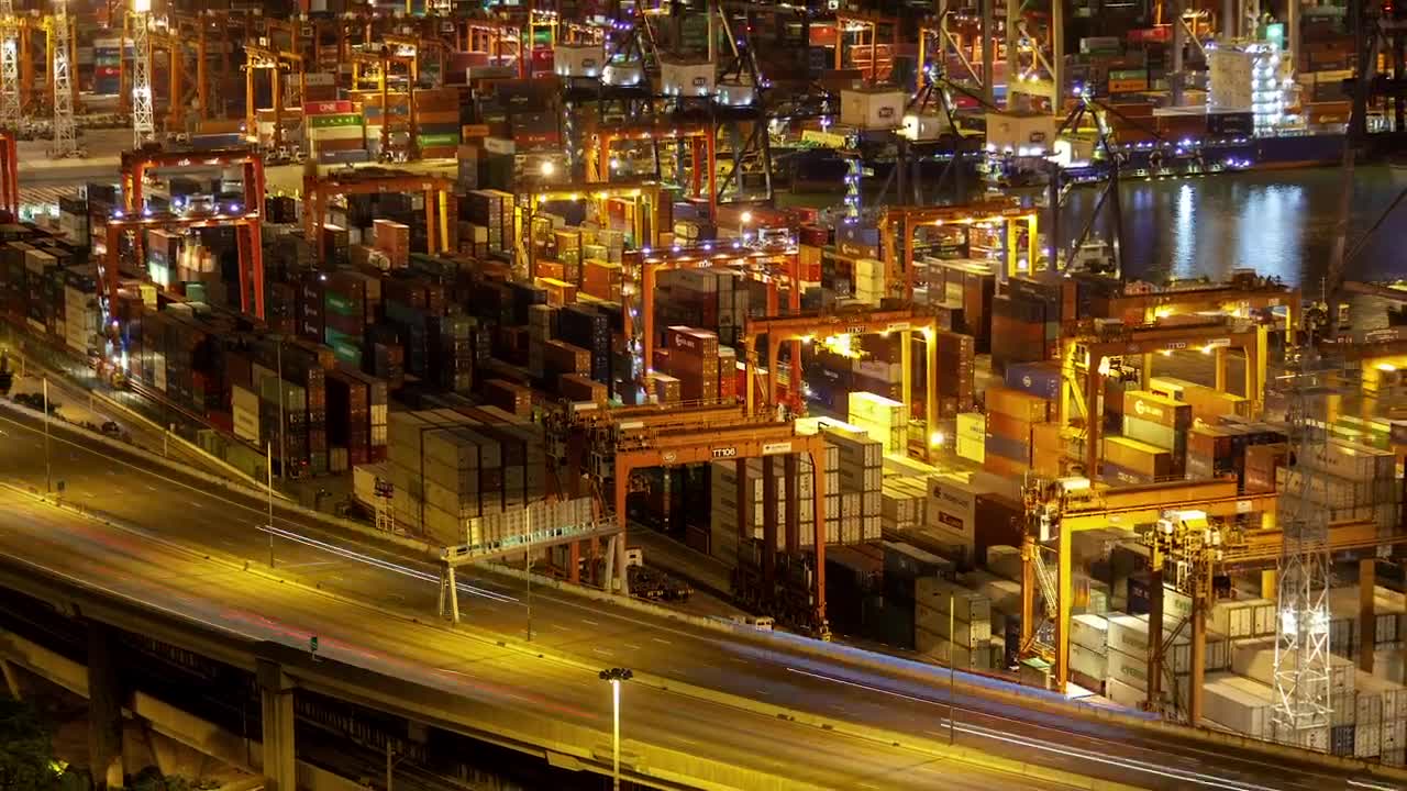 Stock Video Hong Kong Containerport At Night Animated Wallpaper