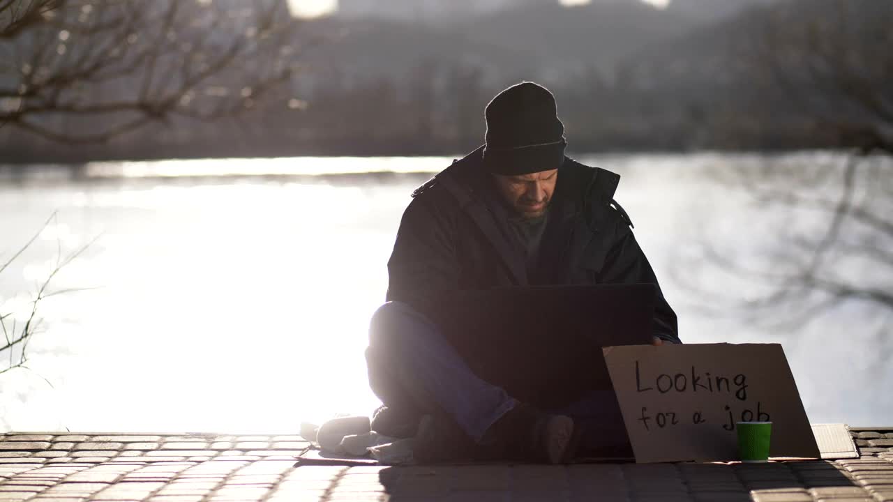 Stock Video Homeless Man Asking For Work Animated Wallpaper