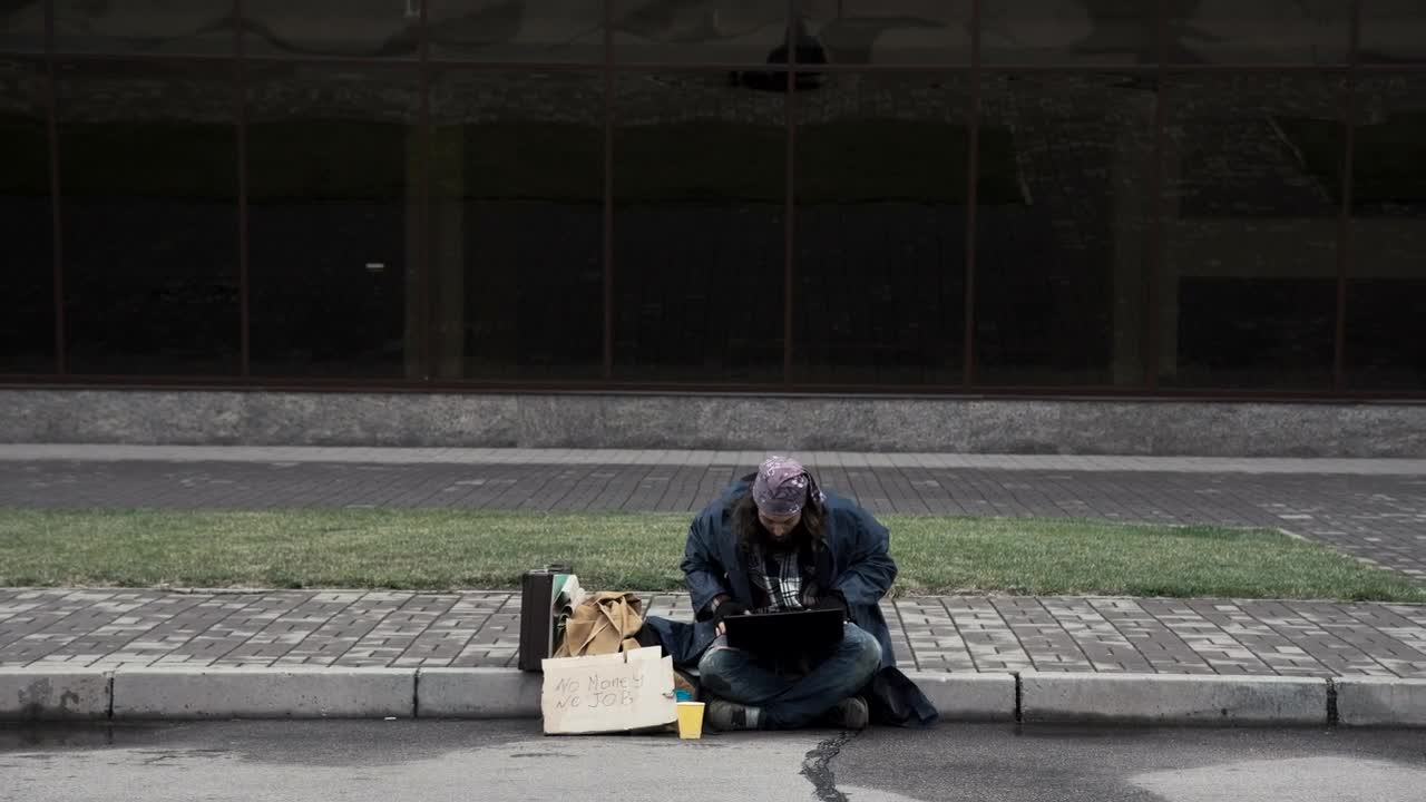 Stock Video Homeless Getting Happy News Then Dances Animated Wallpaper