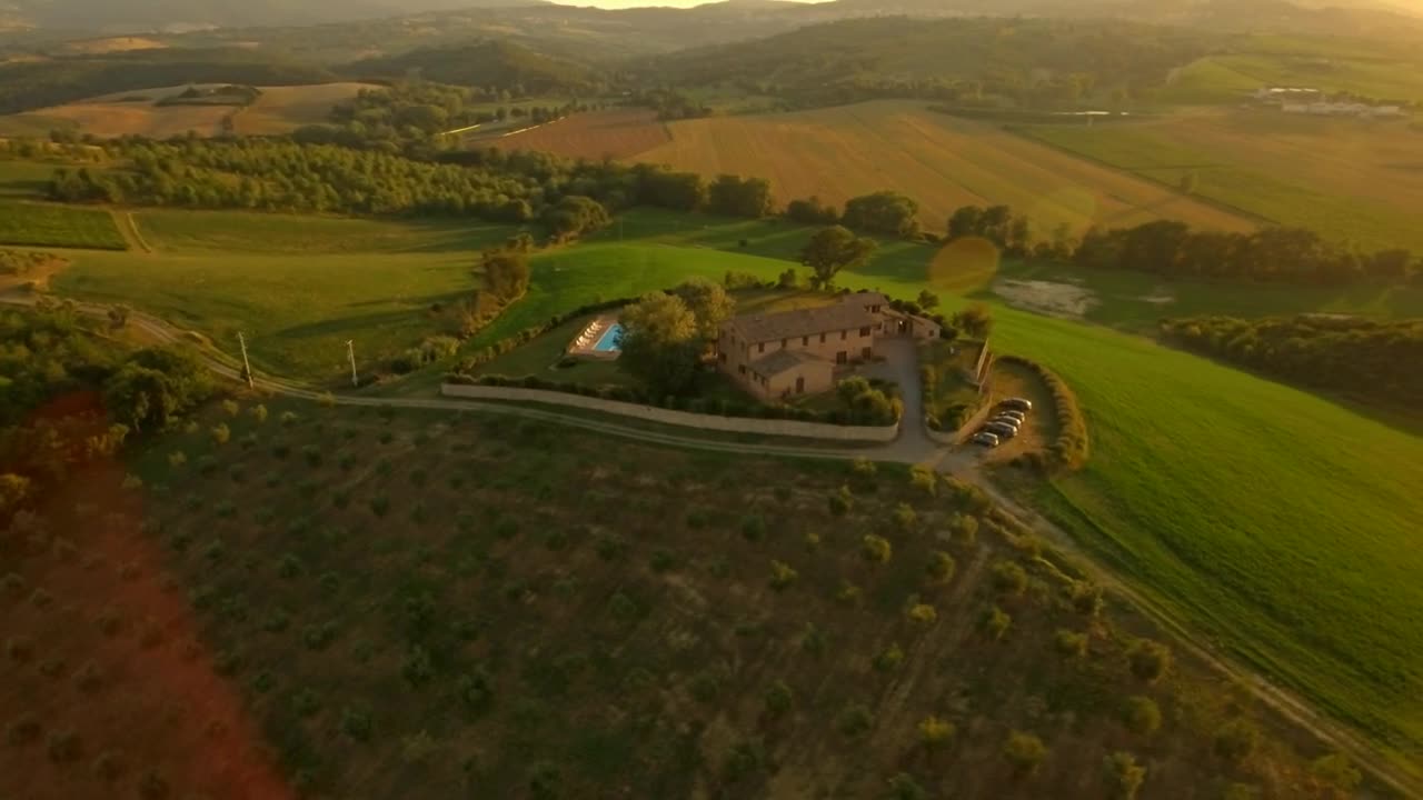 Stock Video Holiday House With Pool In The Countryside During Sunset Animated Wallpaper