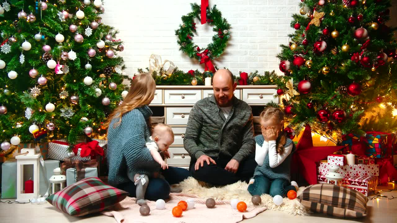 Stock Video Happy Family Opening Christmas Gifts Animated Wallpaper