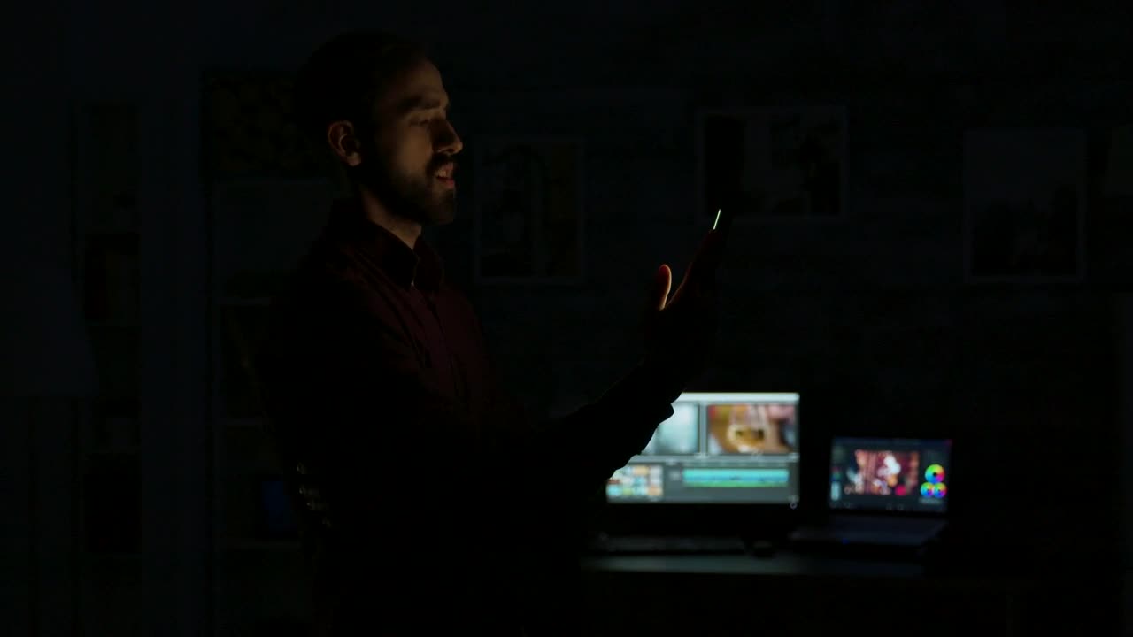 Stock Video Man Gives Future Voice Command To Smartphone App Animated Wallpaper
