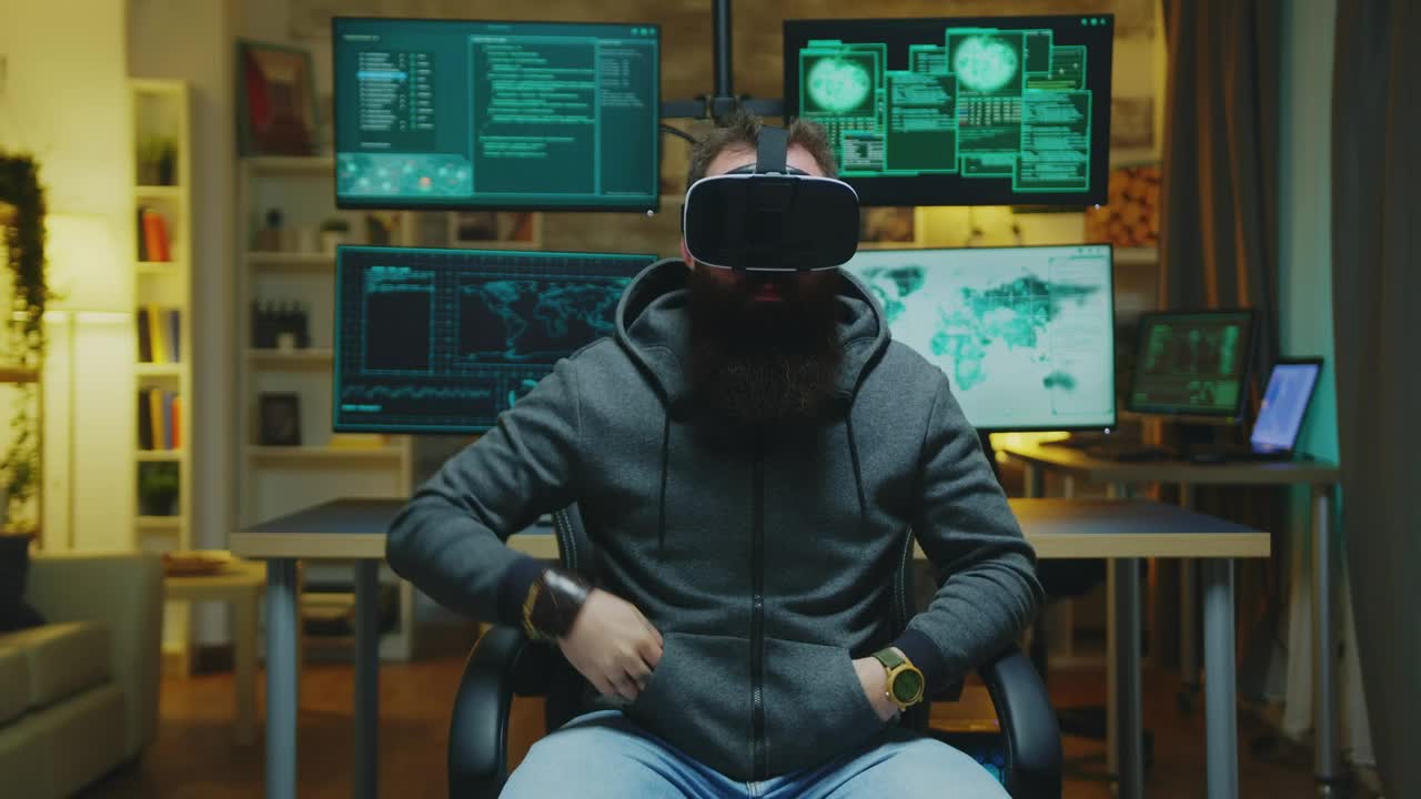 Stock Video Man Browsing Holographic Vr Screens With Gestures Animated Wallpaper