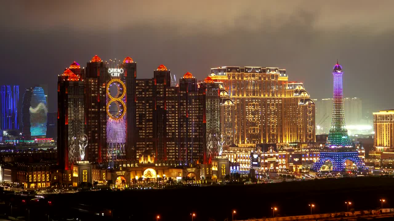 Stock Video Macau Casinos Flashing At Night Animated Wallpaper