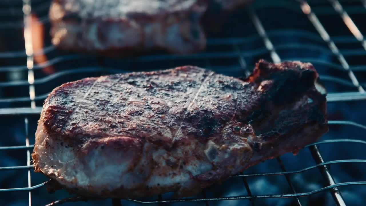 Stock Video Meat Cooking On The Gril Animated Wallpaper