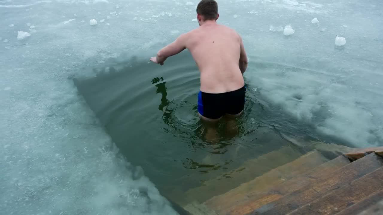 Stock Video Man Taking An Ice Water Bath Therap Animated Wallpaper
