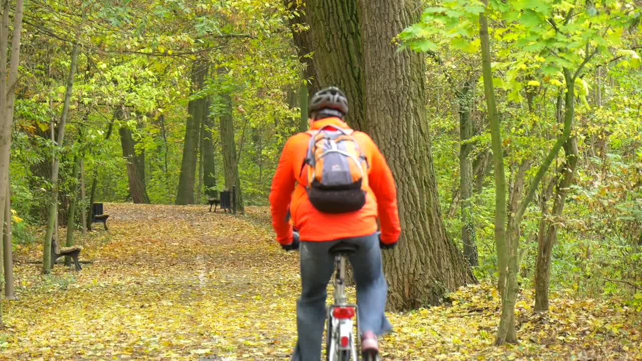 Stock Video Man Pedaling Through The Park In Autum Animated Wallpaper