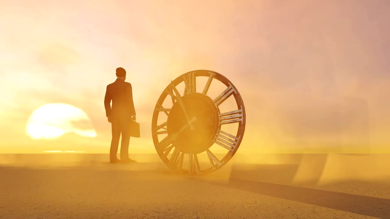 Stock Video Man In The Desert Next To A Large Old Cloc Animated Wallpaper