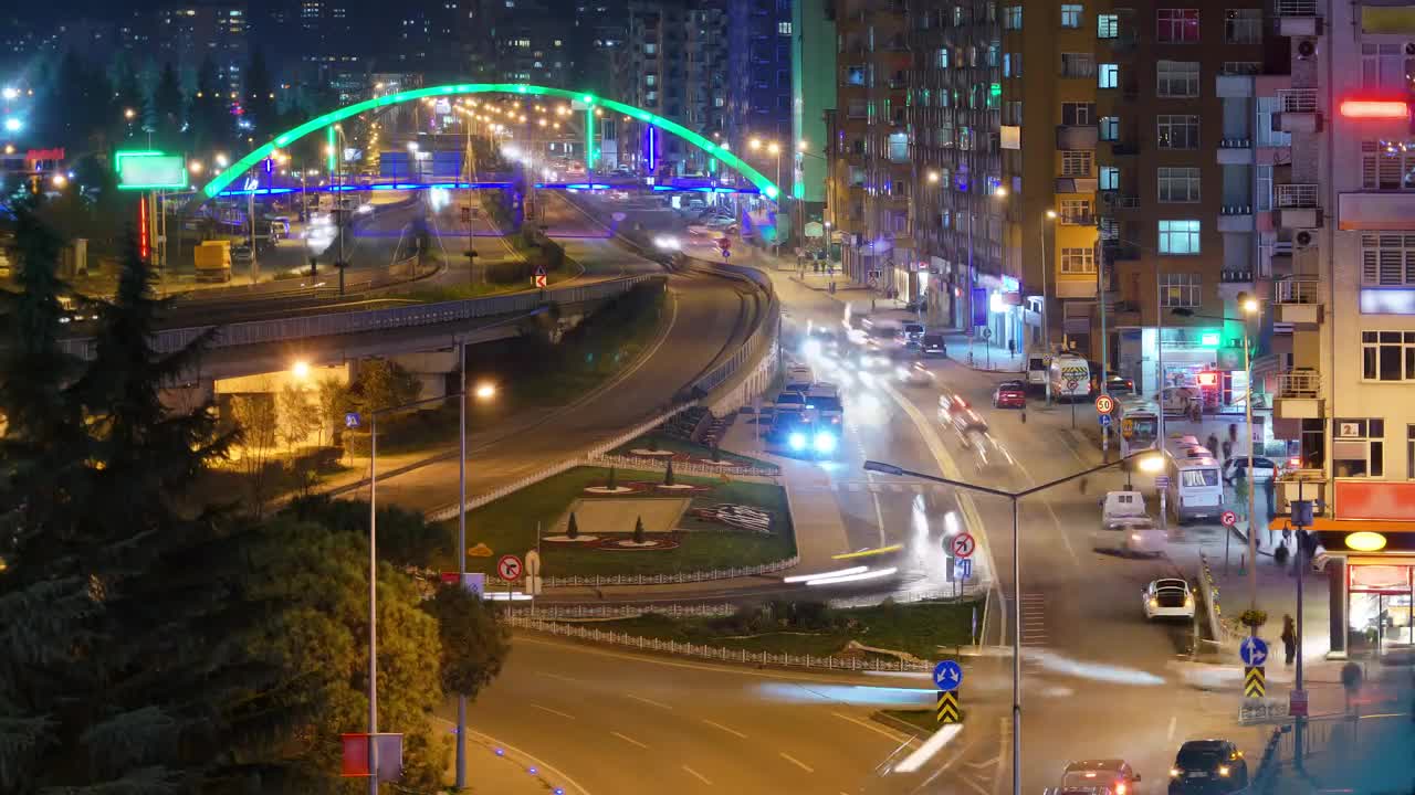 Stock Video Night Traffic Seen From A Building In A Popular Area Live Wallpaper