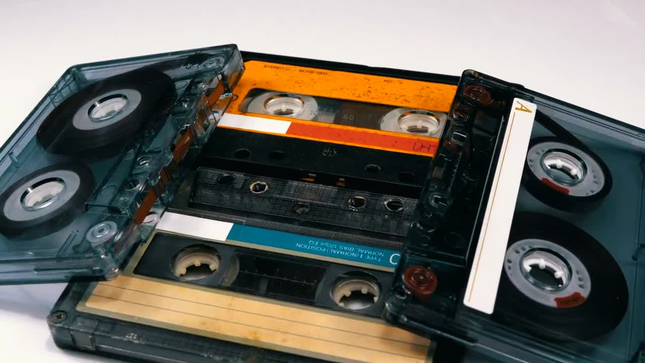 Stock Video Old Audio Cassettes Spinning Live Wallpaper