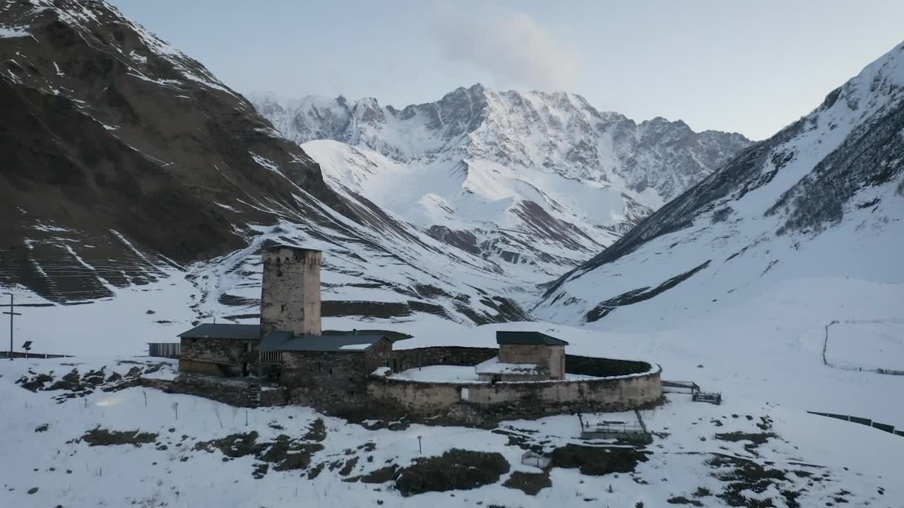 Stock Video Old Monastery In A Snowy Valley Live Wallpaper