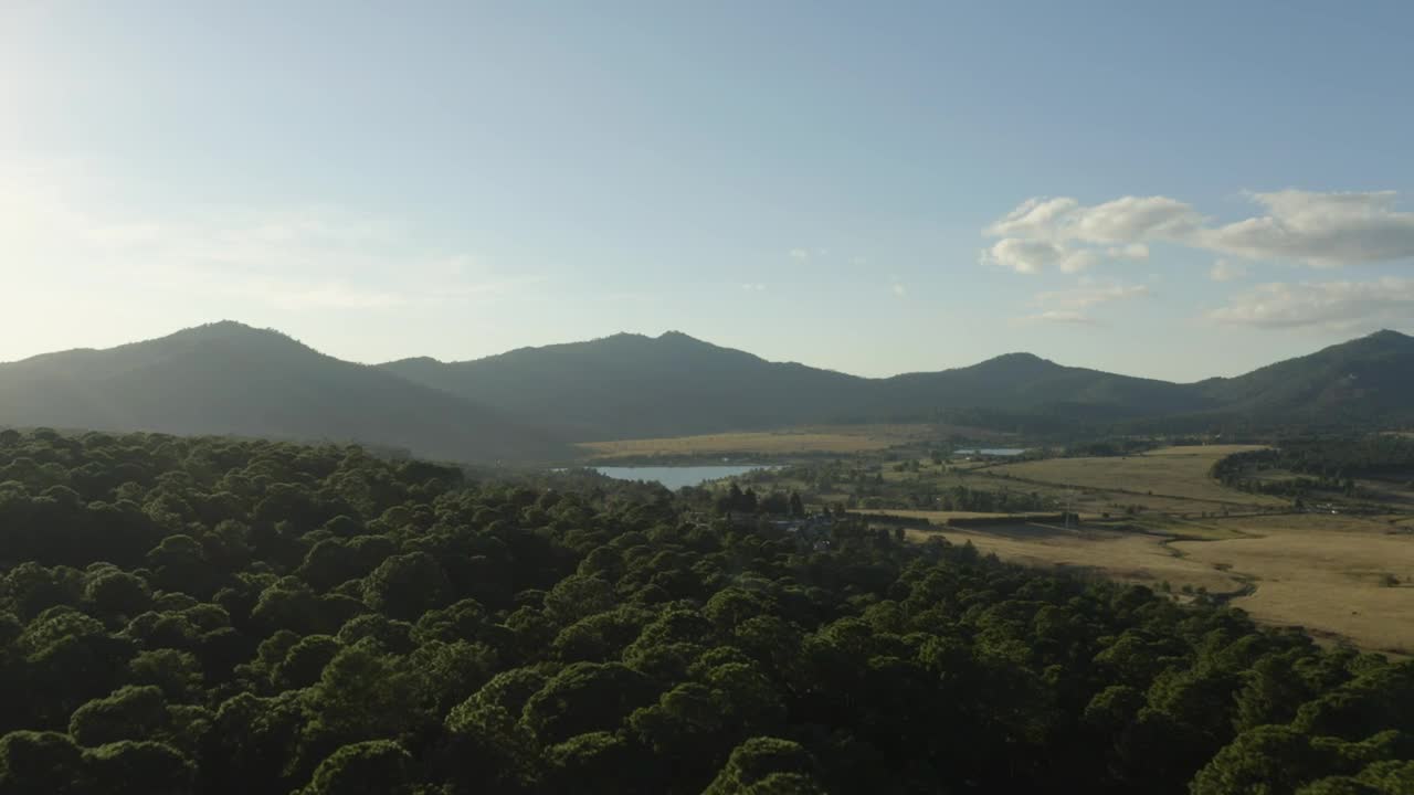 Stock Video Panorama Around A Forest With A Lake A Village And Live Wallpaper