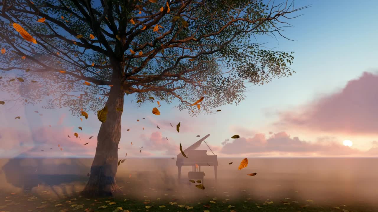 Video Stock Piano Under A Tree With Dry Leaves Falling Live Wallpaper Free
