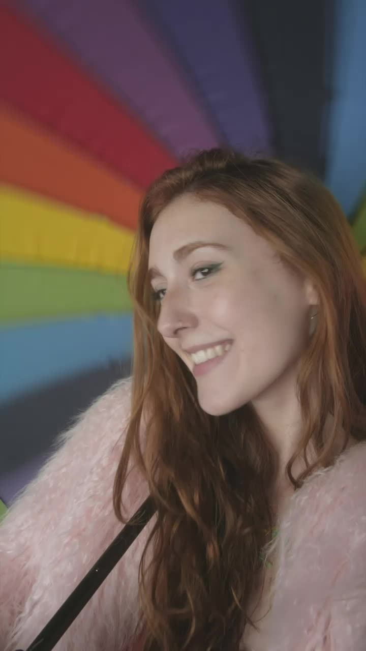 Video Stock Portrait Of A Girl Smiling With A Colorful Umbrella Live Wallpaper Free