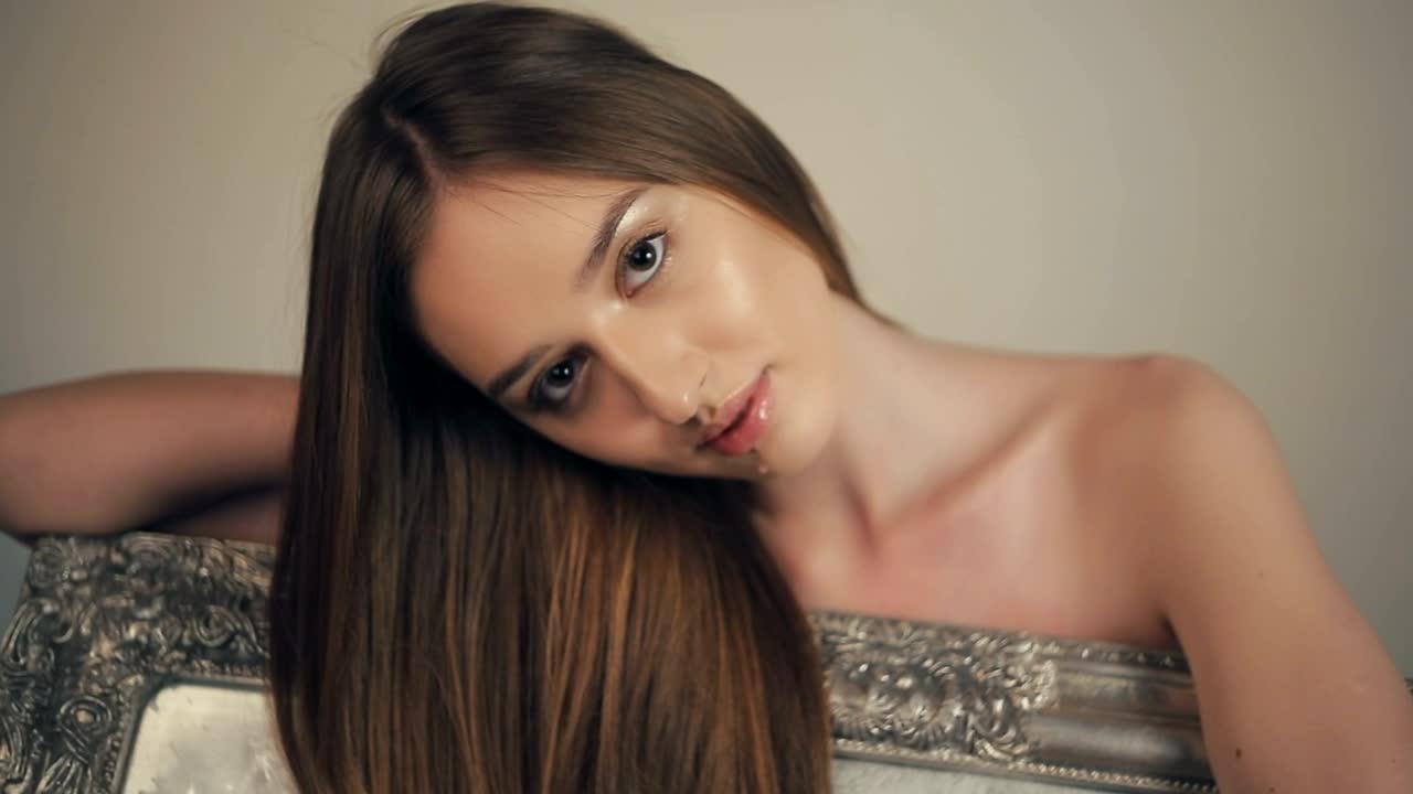 Video Stock Portrait Of A Woman With Long Brown Hair Live Wallpaper Free