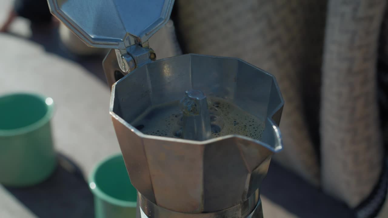 Video Stock Preparing Coffee In A Camp Live Wallpaper Free