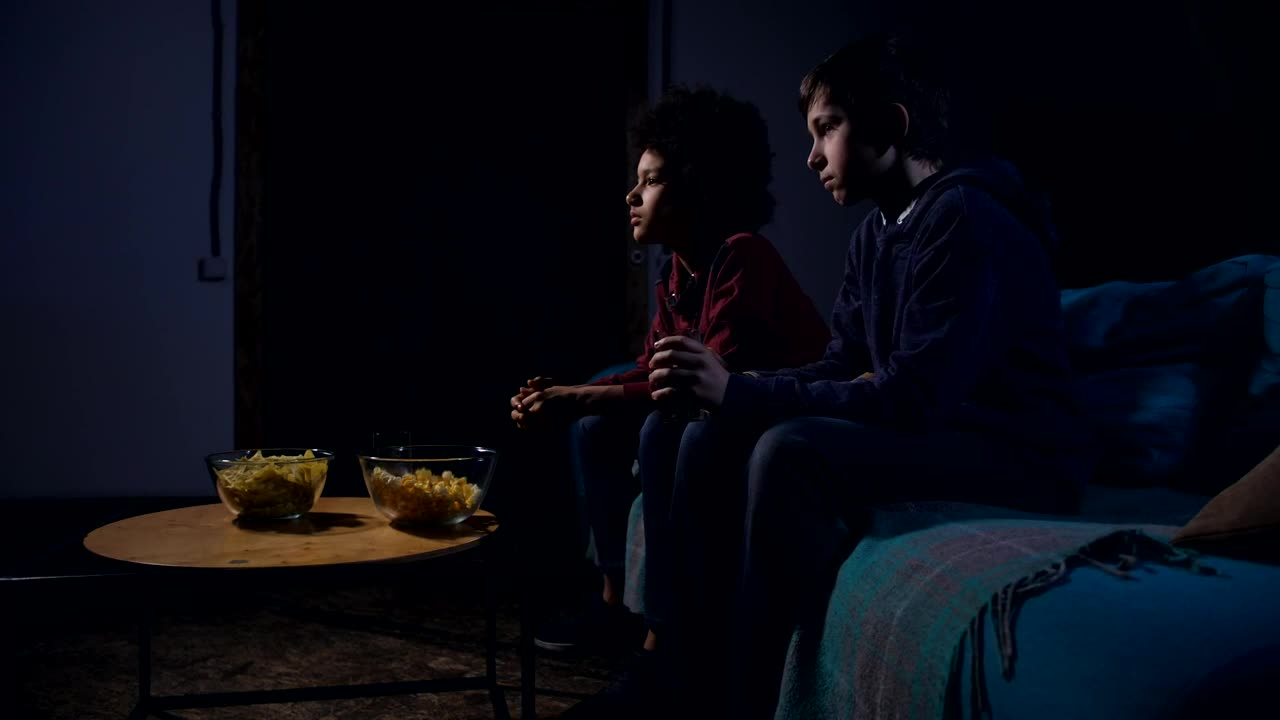 Free Stock Video Scared Boys Watching A Horror Film Live Wallpaper
