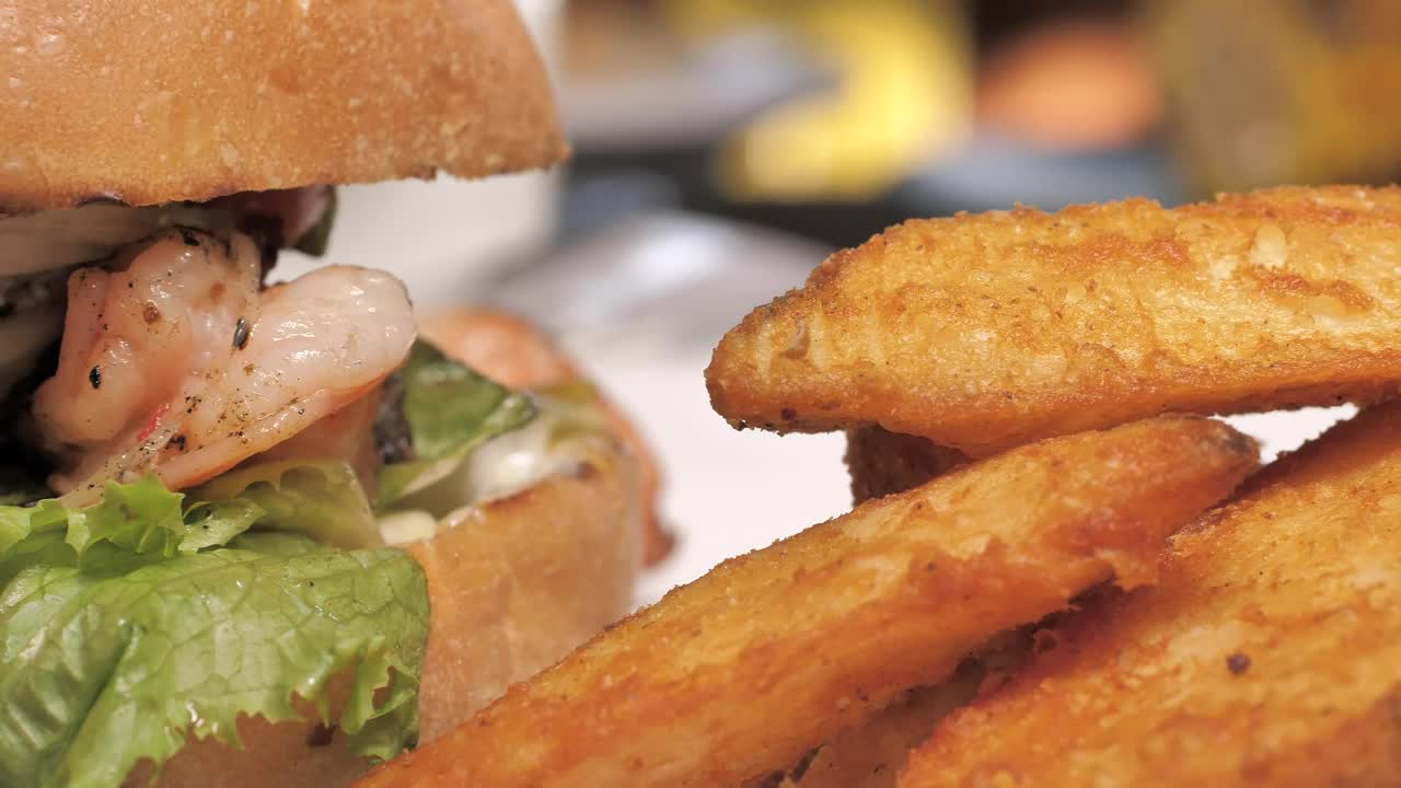 Free Stock Video Shrimp Burger With French Fries Live Wallpaper
