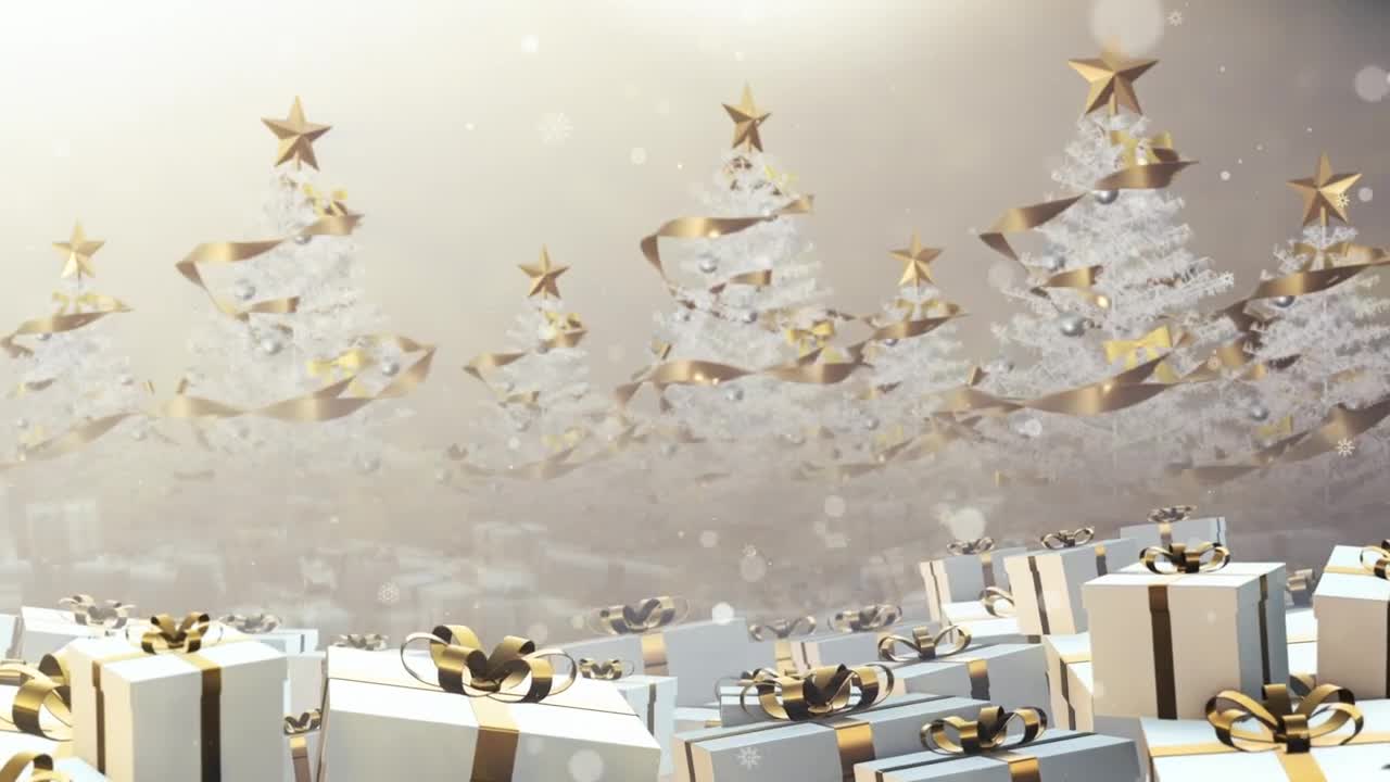 Free Video Stock Stage Full Of White And Gold Christmas Presents Live Wallpaper
