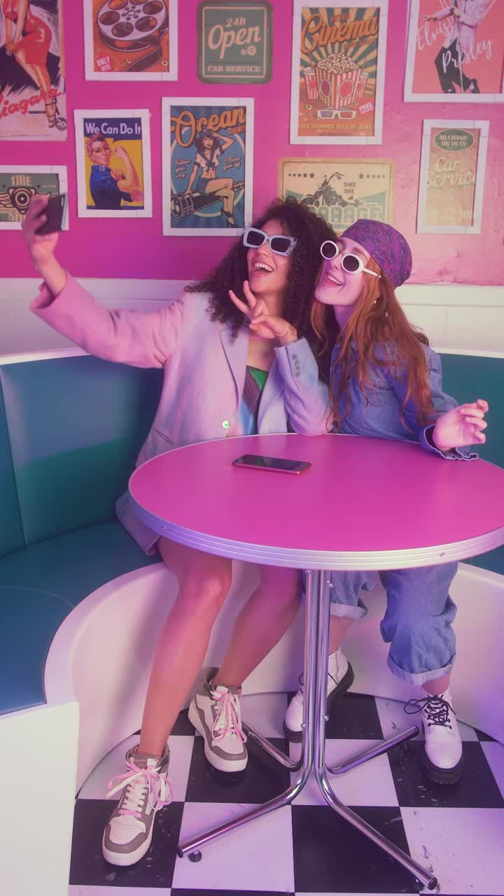 Free Stock Video Two Girls Taking Selfies In A Retro Spot Live Wallpaper