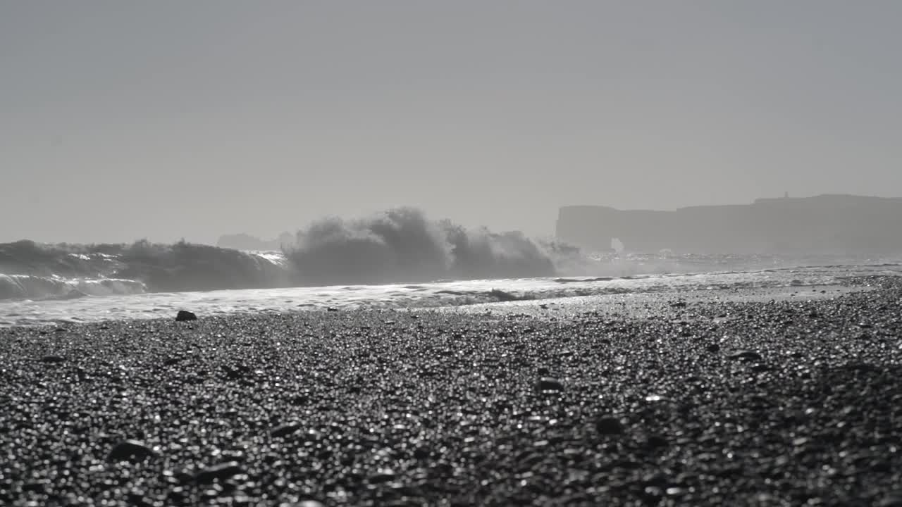   Stock Footage Waves Breaking Over Black Sand Live Wallpaper