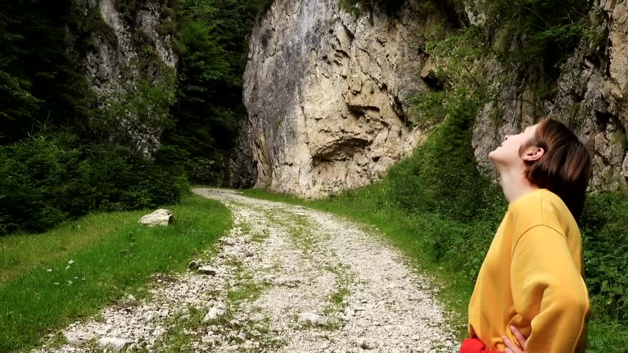 Stock Footage Young Woman Hiking Through The Canyon Live Wallpaper Free