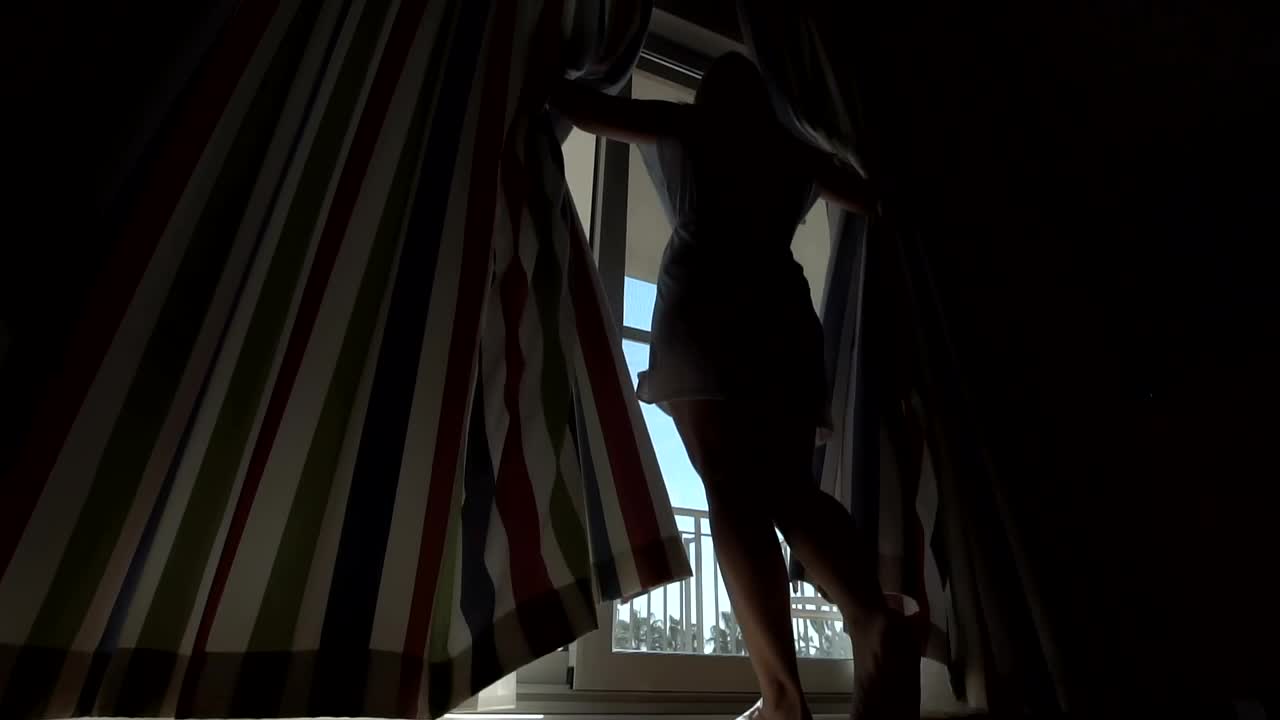 Stock Footage Woman Opening The Curtains Live Wallpaper Free