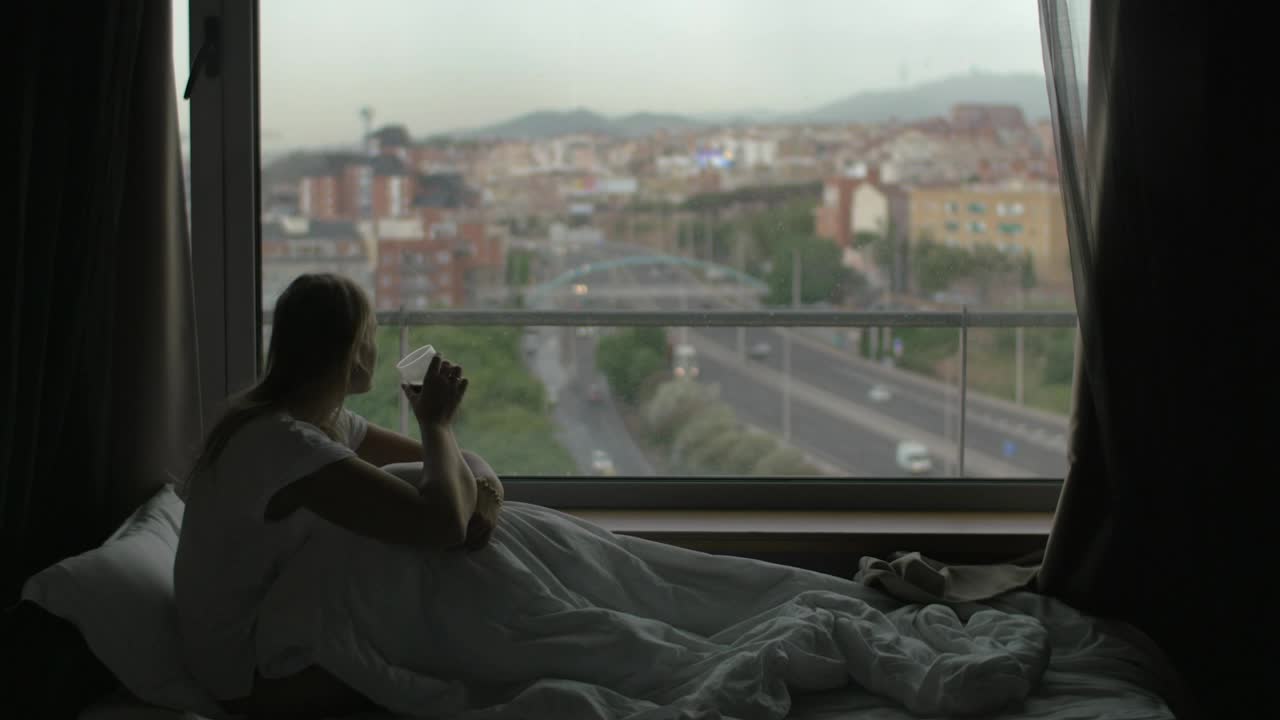 Stock Footage Woman Drinking In Bed Live Wallpaper Free