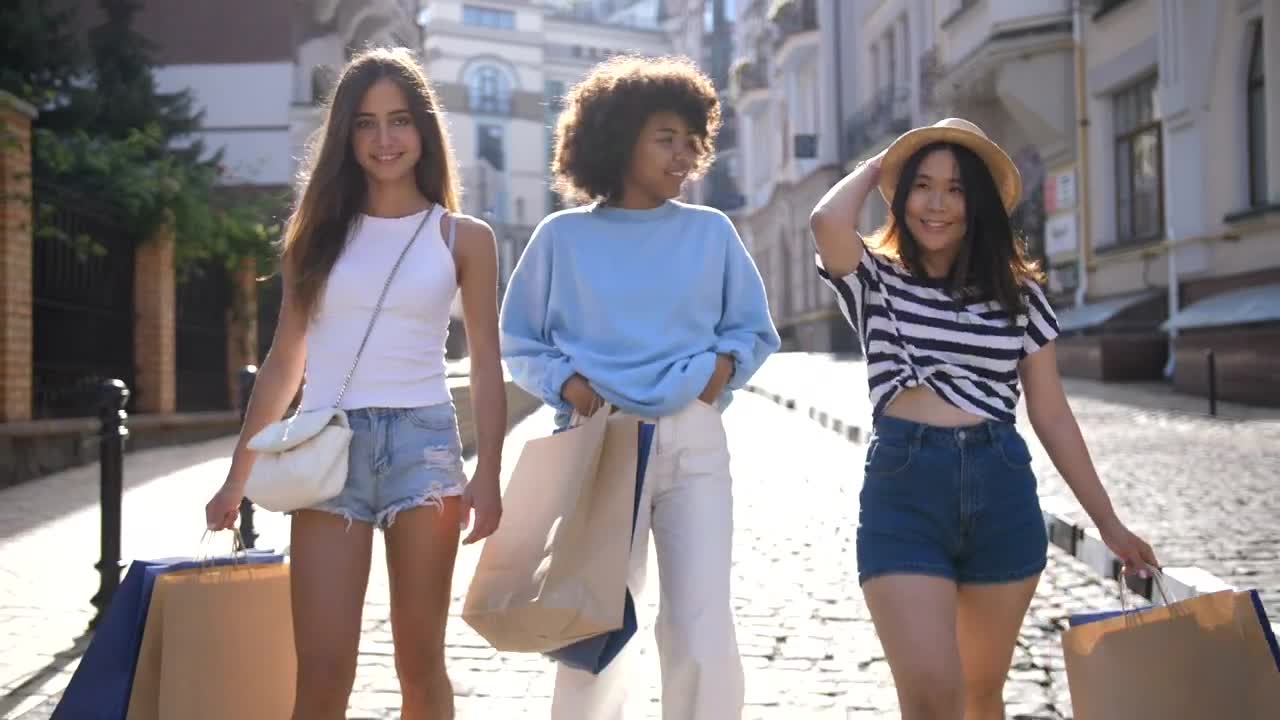 Stock Footage Women Carrying Their Shopping In Town Live Wallpaper Free