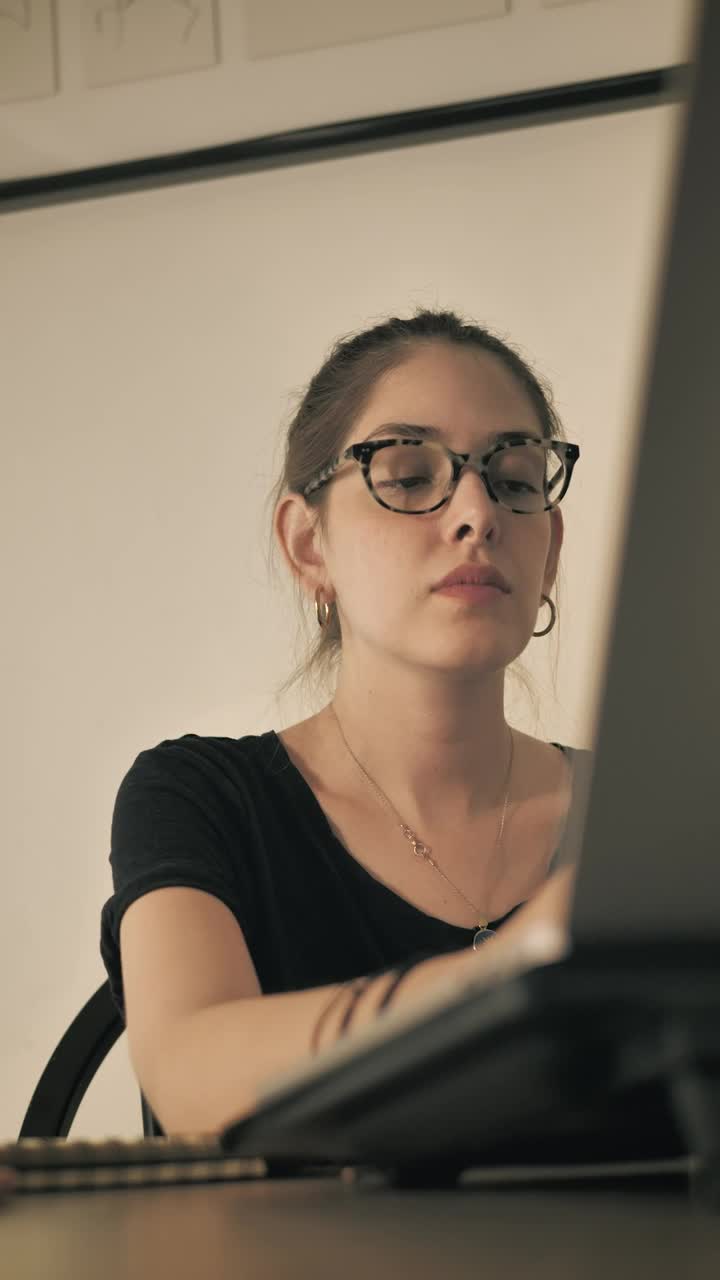 Stock Footage Woman Finishes Work And Closes Her Laptop Live Wallpaper Free