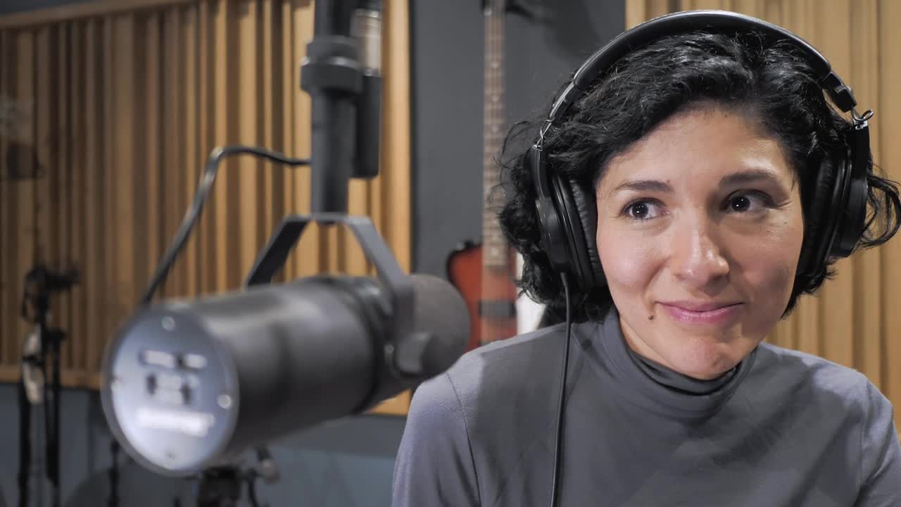 Stock Footage Woman Recording A Podcast Live Wallpaper Free