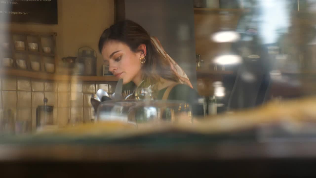 Stock Footage Woman Reading At Coffee Shop Live Wallpaper Free