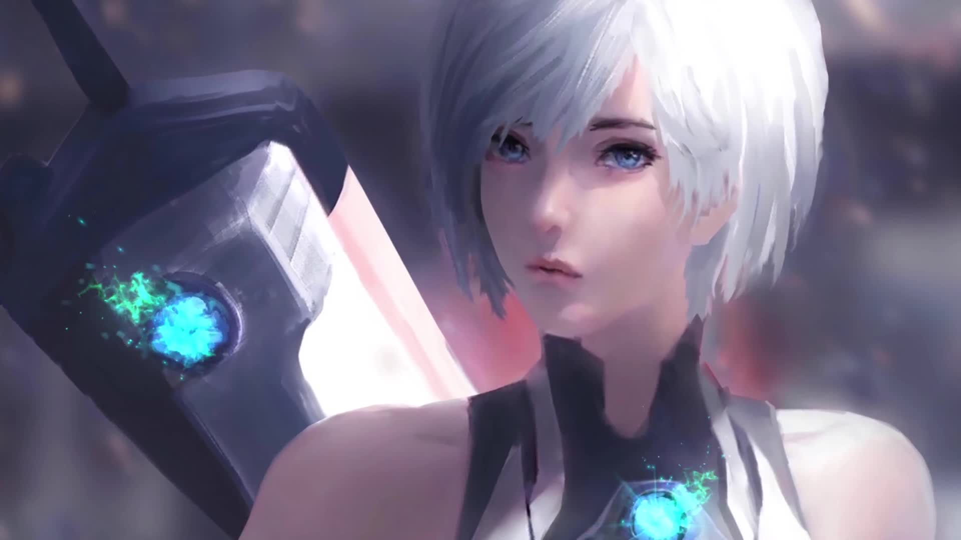Cyborg Girl with Greatsword Live Wallpaper For PC