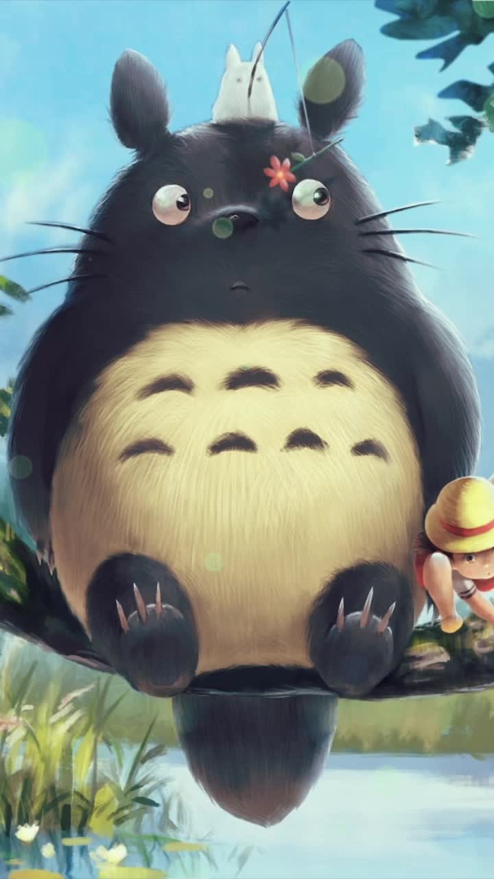 iPhone and Android My Neighbor Totoro Fishing On Tree Live Phone Wallpaper