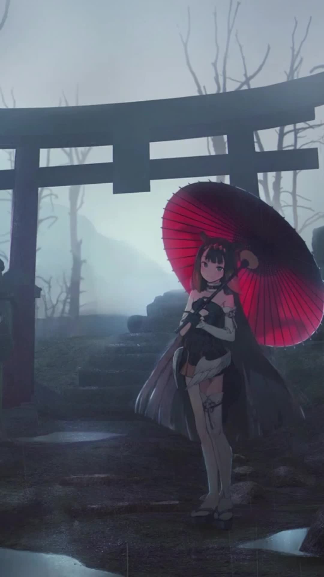 iPhone and Android Anime Cue Girl With Umbrella Phone Live Wallpaper