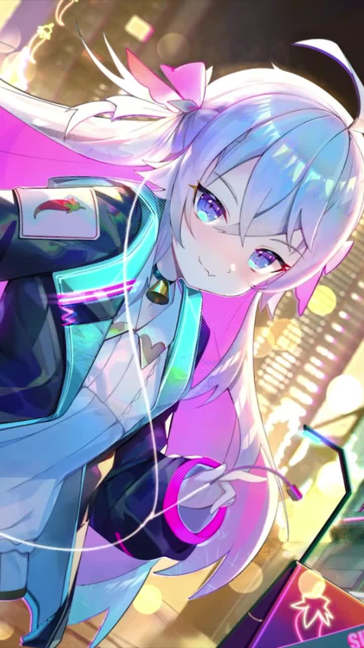 iPhone and Android Kagura Nana Neon City Virtual Youtuber Live Phone Wallpaper