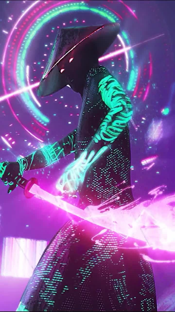 iPhone  Android Neon Samurai Lighting Sword Rain Phone Live Wallpaper