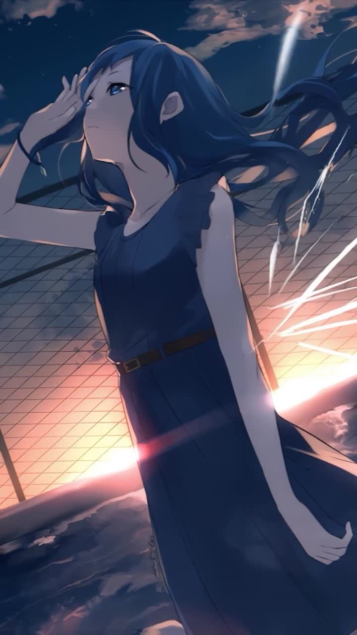 iPhone And Android Anime Girl On The Rooftop Phone Live Wallpaper