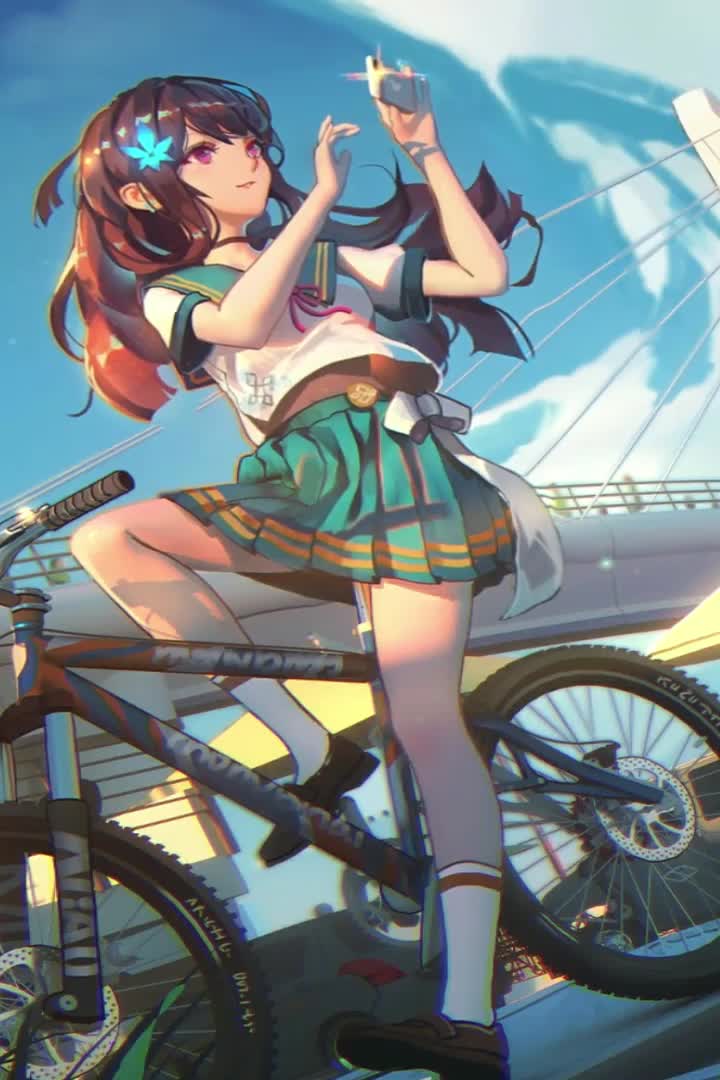 Bicycle Girl Selfie Anime Iphone Wallpaper