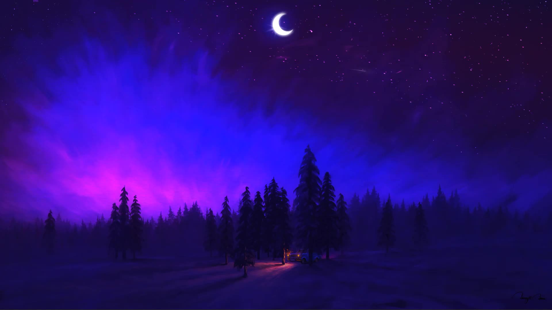 Car in Magic Night Live Wallpaper